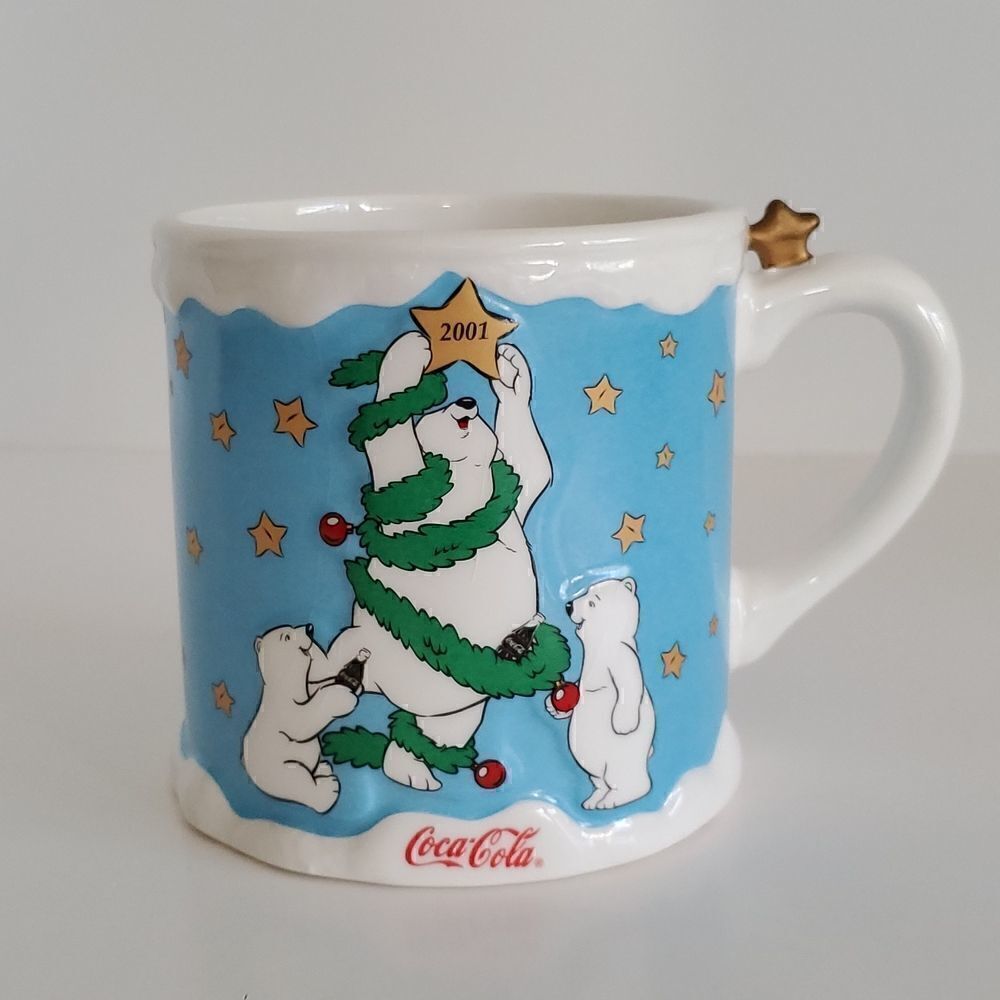 Vintage 2001 Coca Cola Mug  Polar Bear Christmas Holiday Scene